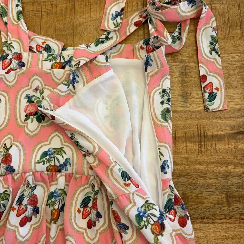 Smith & Quinn Sage Midi Dress S Fruit Patch Strawberry Print Butterfly Pink NWT - Picture 10 of 14